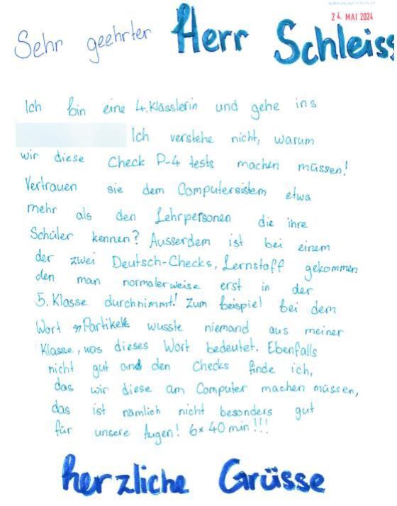 Brief von Schülerin