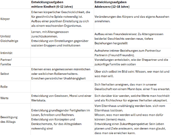 Tabelle 3: Entwicklungsaufgaben im Kindes- und Jugendalter