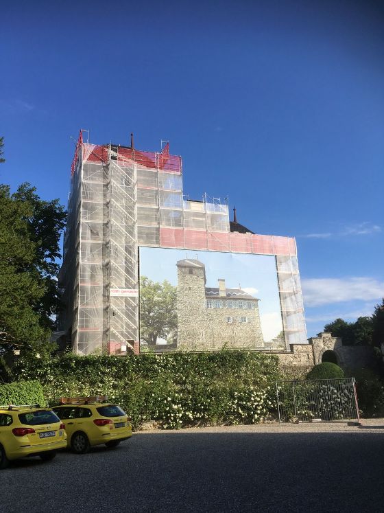 Fassade Schloss Andreas während des Baus