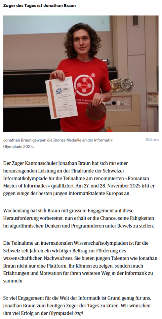 Zuger des Tages