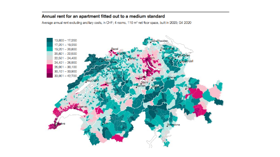 Annual rent for an apartement, cantonal comparison