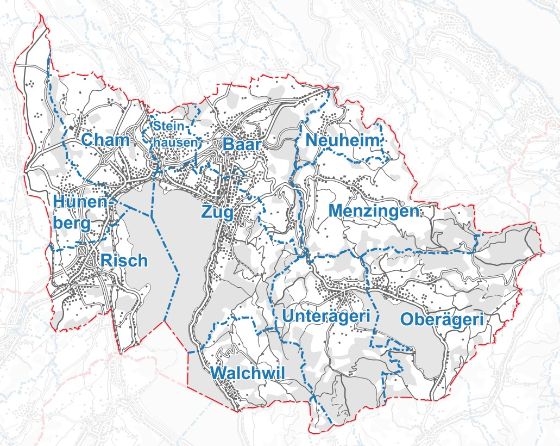 Karte Vermessungsaufsicht über die Zuger Gemeinden