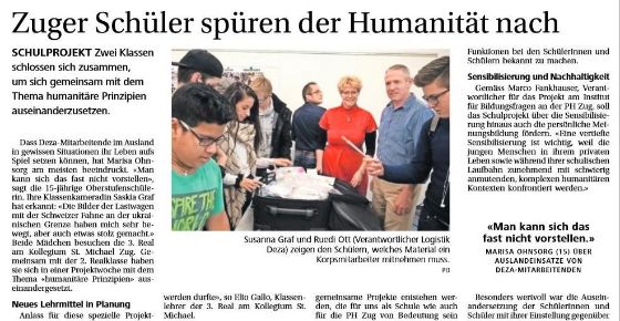 Zeitungsartikel - Zuger Schüler spüren der Humanität nach