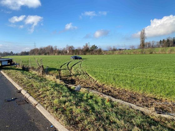 Auto landet im Wiesland