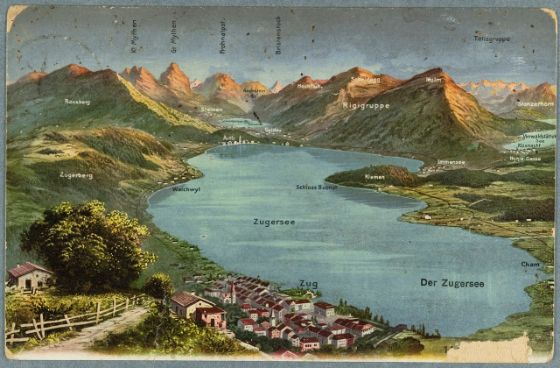 Ansicht Zugersee mit Rigi und Rossberg 1906