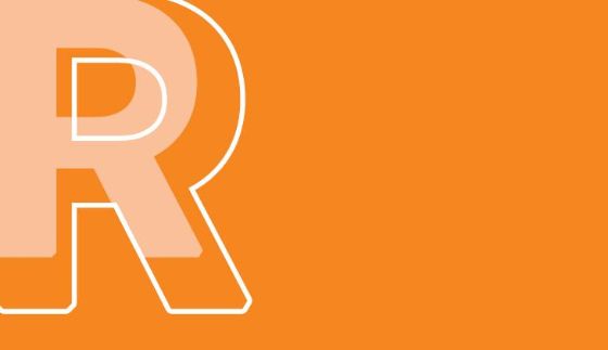 R auf orangefarbenem Hintergrund
