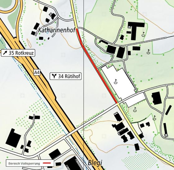 Vollsperrung Abschnitt Katharinenhof bis Knoten Holzhäusern-/Blegi-/Langackerstrasse
